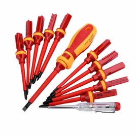 13-Piece VDE Insulated Magnetic Screwdriver Set, 1000V Rated, Interchangeable Handle with 12 Bits, Storage Case