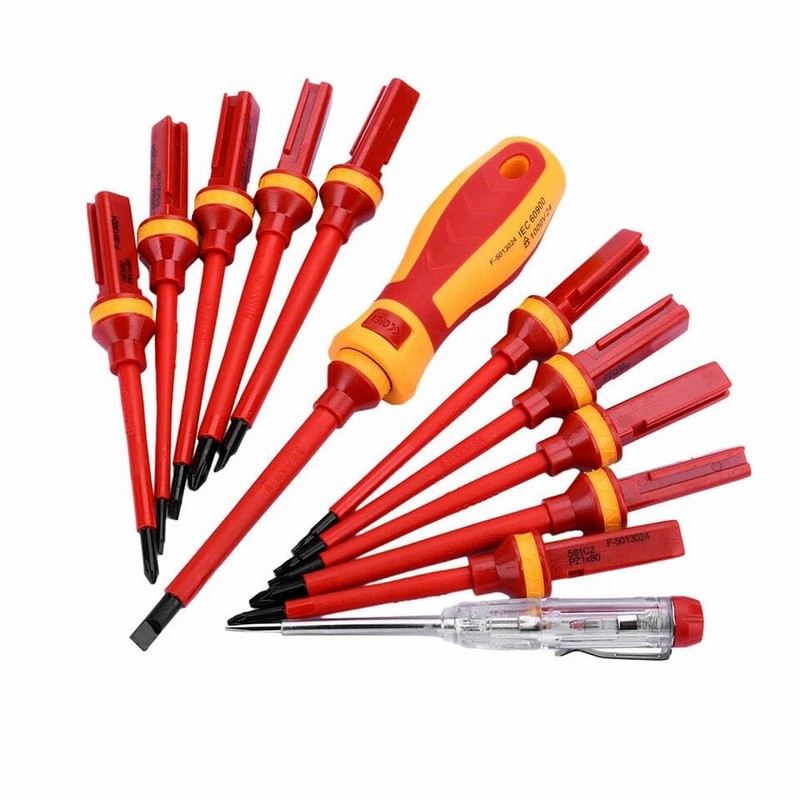 13-Piece VDE Insulated Magnetic Screwdriver Set, 1000V Rated, Interchangeable Handle