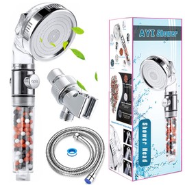 AYI Filtered Showerhead with Bracket Metal Hose High Pressure Handheld Shower Purifying Hard Water Softener Chlorine Flouride Filter Multi Modes Changeable Shower head Fresh Dry Skin & Hair Loss