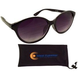 Ideal Eyewear Inner Bifocal Sunglasses - Womens Sun Readers Antiglare Reading Glasses - Gradient UV400 Lens (Black, 1.5)