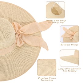 LY4U Damen Strohhut, Sommer UPF 50 Sonnenhut, Breiter Krempe Strandhut, Faltbare Roll-up Schlapphüte für Frauen Dame und Mädchen