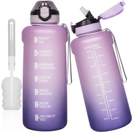 DEARRAY Tritan Water Bottle 2 L with Straw & Time Marking, 2 Litres BPA-Free Large Water Bottle with Time Motivational Sports Bottle for Fitness & Gym