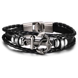 Anchor Bracelet,Keewonda Friendship Bracelets Alloy Leather Stainless Steel Wish bracelets for Men Woman Ladies (Black)