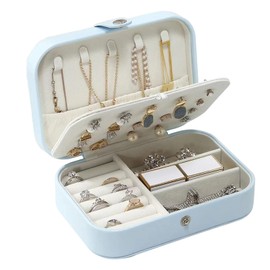 Guyode Jewellery Box, Leather Jewellery Storage, Jewellery Box, 16 x 11 x 5 cm, Portable Jewellery Box, Travel Jewellery Box, for Storing Earrings, Rings, Necklaces and Bracelets (Blue)
