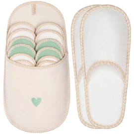 ONVAYA® ABS Guest Slippers | Small Green Heart | Set of 6 | Non-Slip Sole | Slippers | Felt Slippers | Size 36-45 Guest Slippers, beige small green heart