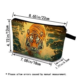 YULUENZE Tiger Makeup Bag Cute Small Organizer Bag with Zipper Tiger Cosmetic Bag Aesthetic Birthday Present for Women Sisters Friends -2