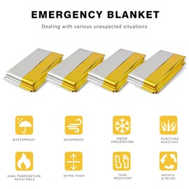 4 Pack Emergency Survival Mylar Blankets, Upgraded Model, Space Blankets in Gold and Silver, Designed for Cold Weather - Perfect for, Outdoor Camping, Survival, and Car Emergency Kits