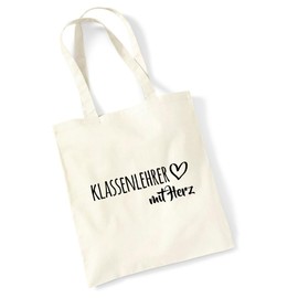 huuraa Jute Bag Class Teacher with Heart Bag Cotton 10 Litres with Motif for the Greatest People Gift Idea for Friends and Family, natural