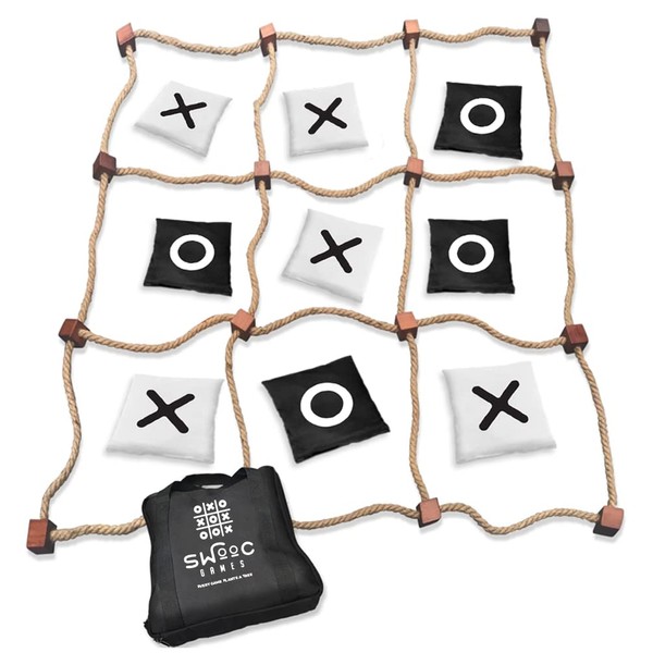SWOOC Games - Giant Tic Tac Toe Outdoor Game | 3ft x 3ft | Instant Setup, No Assembly | Bean Bag Toss with Rope Game Board | Large Tic Tac Toss Across Yard Game for Kids & Family