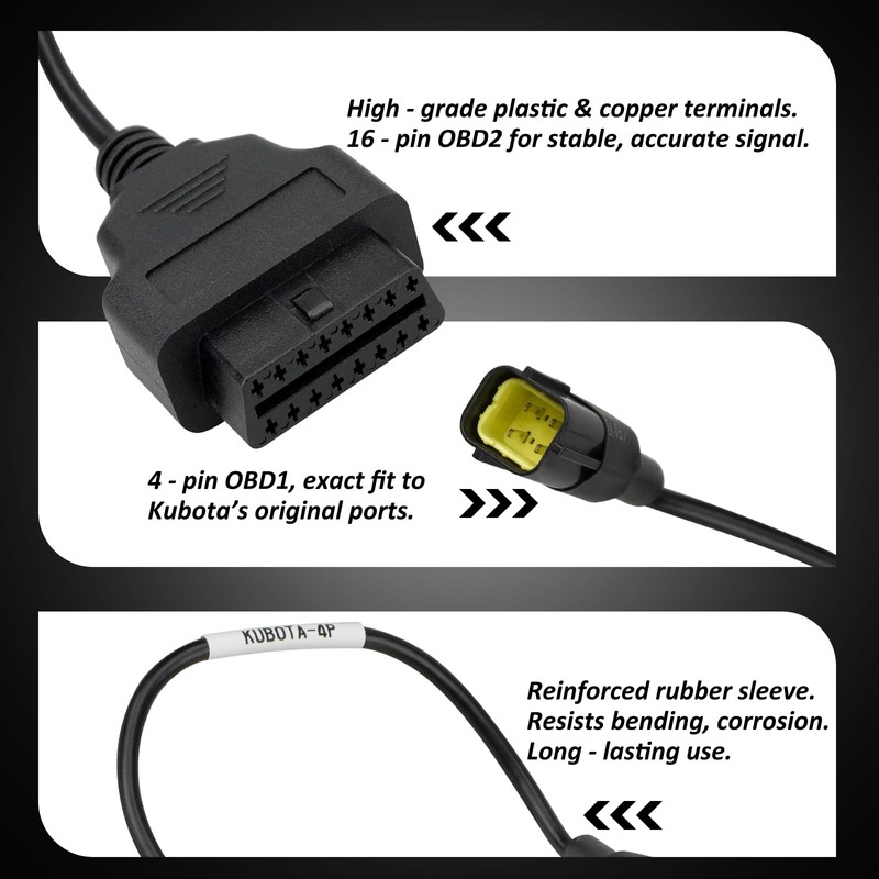 OBD2 Adapter Cable for Kubota Vehicles, 4 Pin to 16
