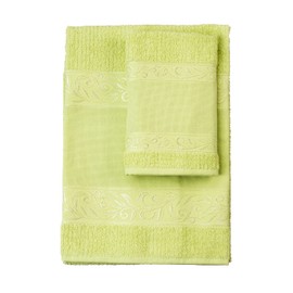 Filet Guest Towel Set with Aida Insert for Embroidery, Made of 100% Cotton Terry Towelling, Soft and Absorbent, Skin-Friendly, 100% Made in Italy, Plain Green