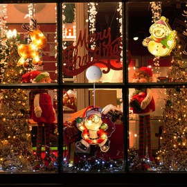 Christmas Window Hanging Lights Decorations, 3Pcs Christmas Window Lights with Suction Cup, Battery Operated Hanging Christmas Window Lights Indoor for Xmas Tree Fireplace Door Window Decor