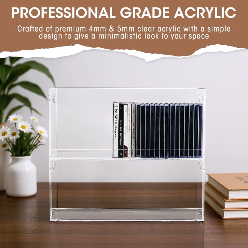 CroBlissful 2 Pcs Acrylic Cd Storage Box, Clear Acrylic Stackable