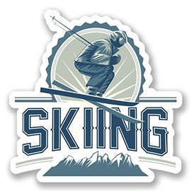 2 x Skiing Vinyl Decal Sticker Laptop Tablet Car Club Fun Ski Logo Travel #5524 (10cm x 10cm)