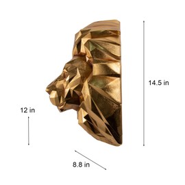 Guichifun Gold Lion Head Wall Hanging - 14.3 IN Resin Lion Decor Wall Sculpture Vintage Animal Wall Decor for Wild Animal Lovers