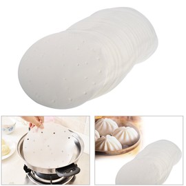 Steamer Paper Liners, 50pcs redondo de bambú (Dim Sum Non Stick en Mat de vapor Cocina Restaurante uso, Blanco