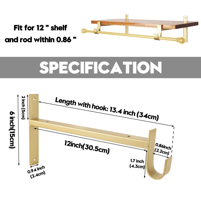 AddGrace Closet Rod Bracket Heavy Duty Shelf Brackets 12 Inch