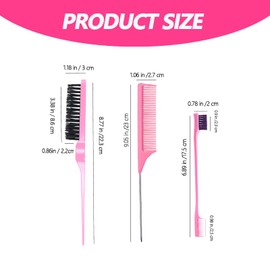 3 Pieces Styling Hair Brush Set, Slick Bristle Hair Brush, Rat Tail Comb Edge Brush for Edge & Back Brushing, Combing Slicking Hair for Women