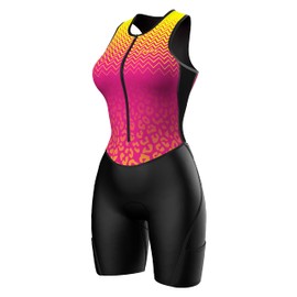 Sparx Women Triathlon Suit Tri Short Racing Cycling Swim Run (XL, Yellow Zigs)