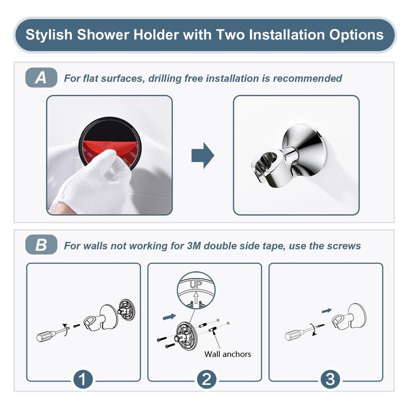 BRIGHT SHOWERS Strong Adhesive Shower Head Holder with Dual Angle