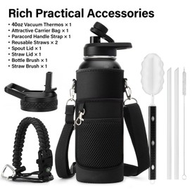 DYSANKY Insulated Water Bottle | Thickened Stainless Steel Vacuum Metal | Portable Sports Water Jug for Gym and Hiking with Straw, Carrier Bag, Handle Strap | BPA-Free 40 oz