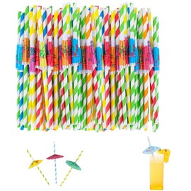50 Pcs Cocktail Straws, Tropical Party Supplies Cocktail Umbrella Straws, Drink Straws, Food Drink Decorations with Straws for Beach Birthday Festival Tropical Summer Pool Party(Color Random)
