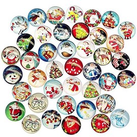 Libiline 30pcs 20mm(3/4") Assorted Styles Christmas Snow Man Tree Claus Jingle Bell Glass Button Flatback Flat Backs Button Glass Cameo Cabochon Phonecover Scrapbooking DIY Craft (20mm(3/4"))