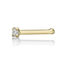 Lavari Jewelers 20 Gauge Straight Bone Stud Nose Ring for Women in 14k Yellow Gold with 0.025 Carat Diamond