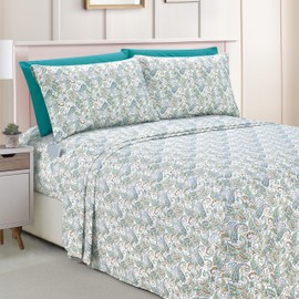 Elegant Comfort Amelia Paisley Printed 6-Piece Sheet Set, Deep Pocket 1500 Premium Hotel Quality, Fade and Wrinkle Resistant, Fitted Sheets with Smart Pockets, Paisley Sheet Set, Queen, Teal