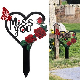 LOSFOTBO Memorial Grave Markers Heart Memorial Plaque Stake Large Cemetery Decorations for Grave Miss You Memorial Metal Grave Markers for Mom Dad Cemetery Outdoors Yard Garden (Heart)