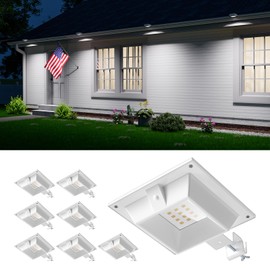 8 Pack White Solar Powered Gutter Lights Outdoor Decorative Waterproof 12 LEDs Yard Lamp for Lighting Fence, Railing, Outside Wall, Deck, Garden, Path, Backyard, Walkway, Patio, Holeless Installation