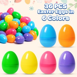 Jumlys 36 PCS 3.15" Plastic Easter Eggs Bulk, Empty Easter Eggs in 6 Colors, Fillable Colorful Easter Eggs with Hinge, Perfect for Easter Hunt, Basket Stuffers Fillers and Easter Theme Party Favors