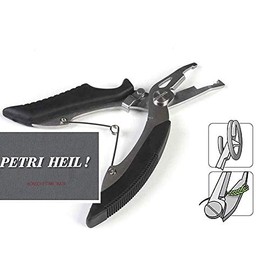 Pair of scissors black or red for braided cord and snap ring pliers combined, split ring pliers approx. 13 cm + free Petri Heil! sticker (black)