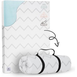 Waterproof Pack and Play Mattress Pad - 38" x 26" | Roll Up Style - Breathable Soft Memory Foam - Portable Mattress Topper- Baby Foam Mattresses for Babies - Includes Easy Carry Buckle