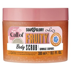 Soap & Glory Call Of Fruity Exfoliating Body Scrub - Smoothing & Buffing Body Scrub - Tropical Fruit Scented Body Polish - Brightening Body Scrub with Coconut Shell Powder (300ml)