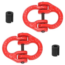 Swpeet 2Sets 1.12 Ton 0.6" Thick Red Painted Fit G80 Alloy Steel Hammerlock Coupling Link with Drive Pins 2400lbs Working Load Limit, Heavy Duty Safety Chain Adapter Connector Link for Car(Set of 2)