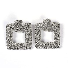 Rectangle Earrings for Women, Rectangle Geometric Earrings for Girls, Fashion Rectangle Statement Dangle Earrings Hypoallergenic, Square Statement Drop Earrings, Bohemian Earrings Studs(Silver)
