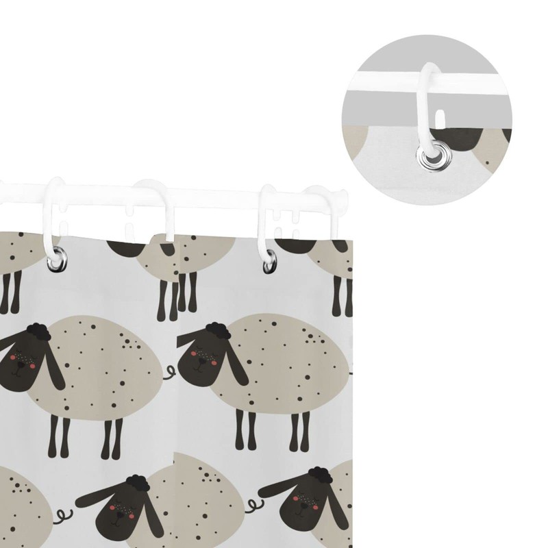 JUMBEAR Sheep Shower Curtain, Waterproof Fabric Shower Curtain Set with