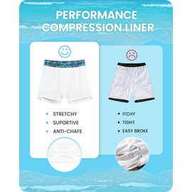 blackmogoo - Bañador para hombre de 5 pulgadas con forro de compresión, pantalones cortos de playa elásticos de secado rápido con bolsillos con cierre, Rayas cruzadas azules, XX-Large