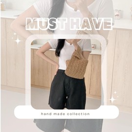 A.WAVE Handmade Straw Knot Bag for Women Summer Handbag Top Handdle Bag Small Cute Knot Wristlet bag Straw Bag, Beige