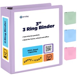 Enday 3 Inch Binder, Purple - 3 Inch 3 Ring Binder, D-Ring Pastel with Clear View Cover for Letter Size 8.5 x 11'' Paper & 2 Inside Pockets, Ideal for School Supplies, Office, and Home