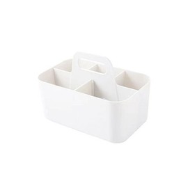 giteo bedding Desk Organizer with Handle, 2 Pcs Plastic 5-Compartmen Storage Caddy, Stackable Portable Container for Bathroom, Office, Craft, Cupboards (White)