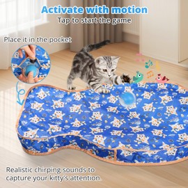 Paw Legend Interactive Cat Toy for Indoor Cats, Hide and Seek Cat Toy, Cat Play Mat, Automatic Motion Activated Cat Enrichment Toys, Electric Self-Moving Ball, Fast Rolling Ball in Pouch