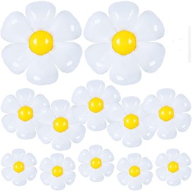 Lumjoy 12 Pcs White Daisy Foil Balloons for Girls Daisy Themed Party, Baby Shower, Wedding, Groovy Boho Supplies, Flower Birthday Party Decoration