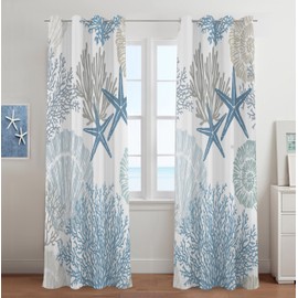 Tritard Coastal Window Curtains Grommet Drapes Nautical Beach Themed Thermal Insulating 50% Light Blocking Privacy Curtain for Living Room, Bedroom 2 Panels Set, 52x96 Inches
