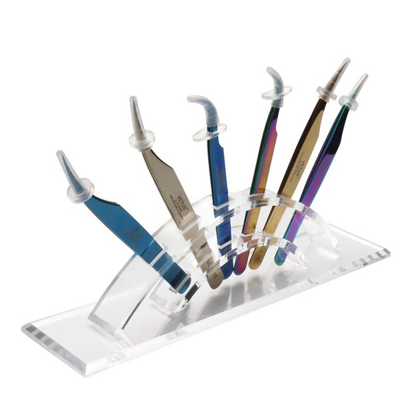 1pc Tweezer Display Stand Durable Acrylic Eyelash Extension Tools Storage Holder Tweezers Scraper Shears Organize Rack, 6 Holes, Clear
