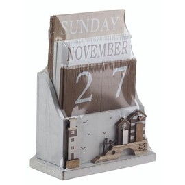 SiL Interiors Nautical Wooden Perpetual Calendar Desk Top Eternal Calendar Block - Lighthouse