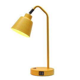 Simple Designs LD1071-YLW 16" Sleek Essentials Adjustable Metal Desk Task Lamp with Dual USB Ports, for Office, Desk, Nightstand, Dorm, Yellow