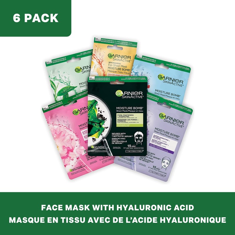 Garnier SkinActive Moisture Bomb Sheet Masks Combo Set, With Hyaluronic