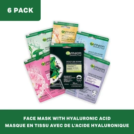 Garnier SkinActive Moisture Bomb Sheet Masks Combo Set, With Hyaluronic Acid, Hydrates & Softens Skin, Pack of 6 (6x28g)